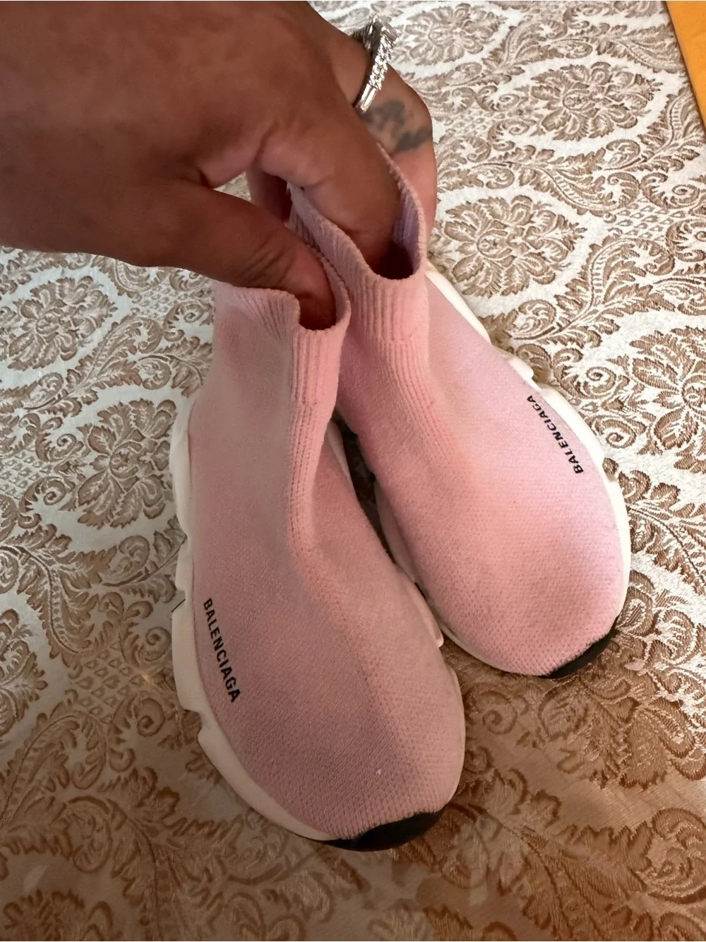 Balenciaga Pink Knit Sock Sneakers with White Sole